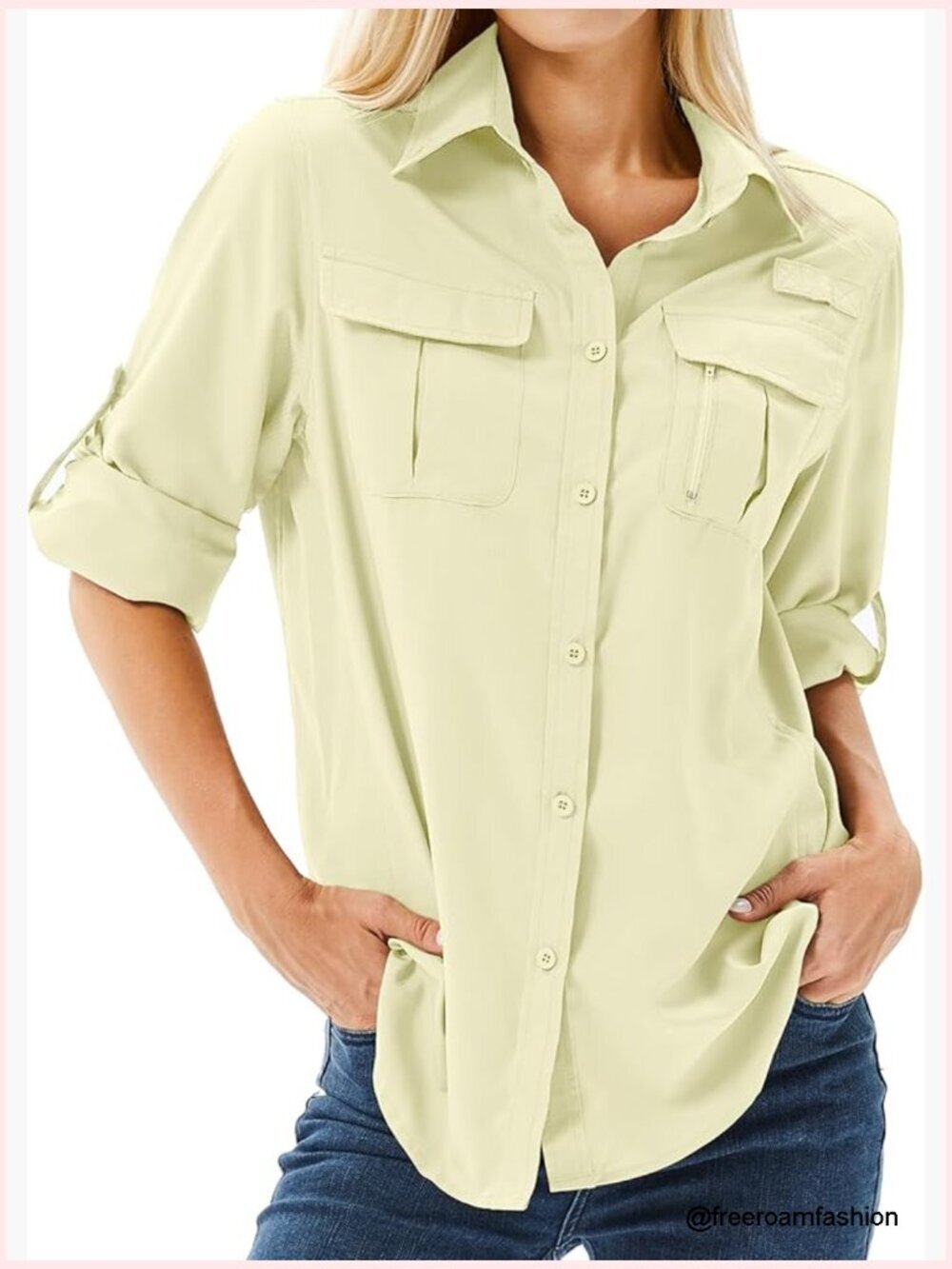 UPF 50 Long Sleeve Sun Protection Button Down Shirt Hiking Fishing Safari